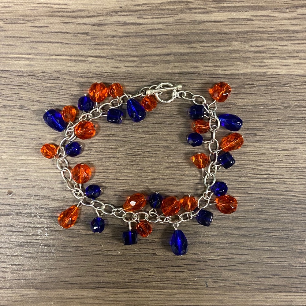 Sterling silver orange and blue crystal bracelet